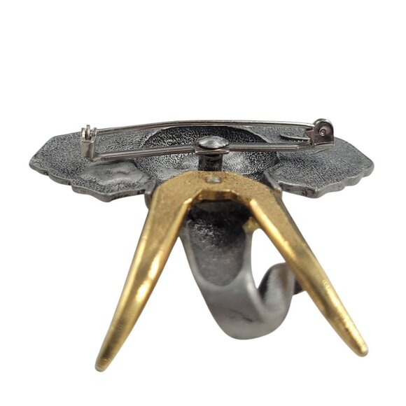 Vtg Signed JJ Elephant Brooch Pin Silver & Gold Tone Jonette Statement Safari - Picture 12 of 12